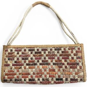 Vintage Upcycled Woven Newsprint & Magazine Paper Shoulder Bag